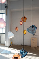 Modern Blown Glass Grid Pendant Light LED Geometric Hanging Lamp for Elegant Interior Lighting