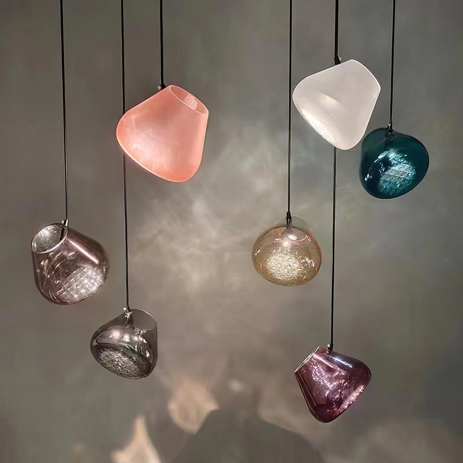 Modern Blown Glass Grid Pendant Light LED Geometric Hanging Lamp for Elegant Interior Lighting