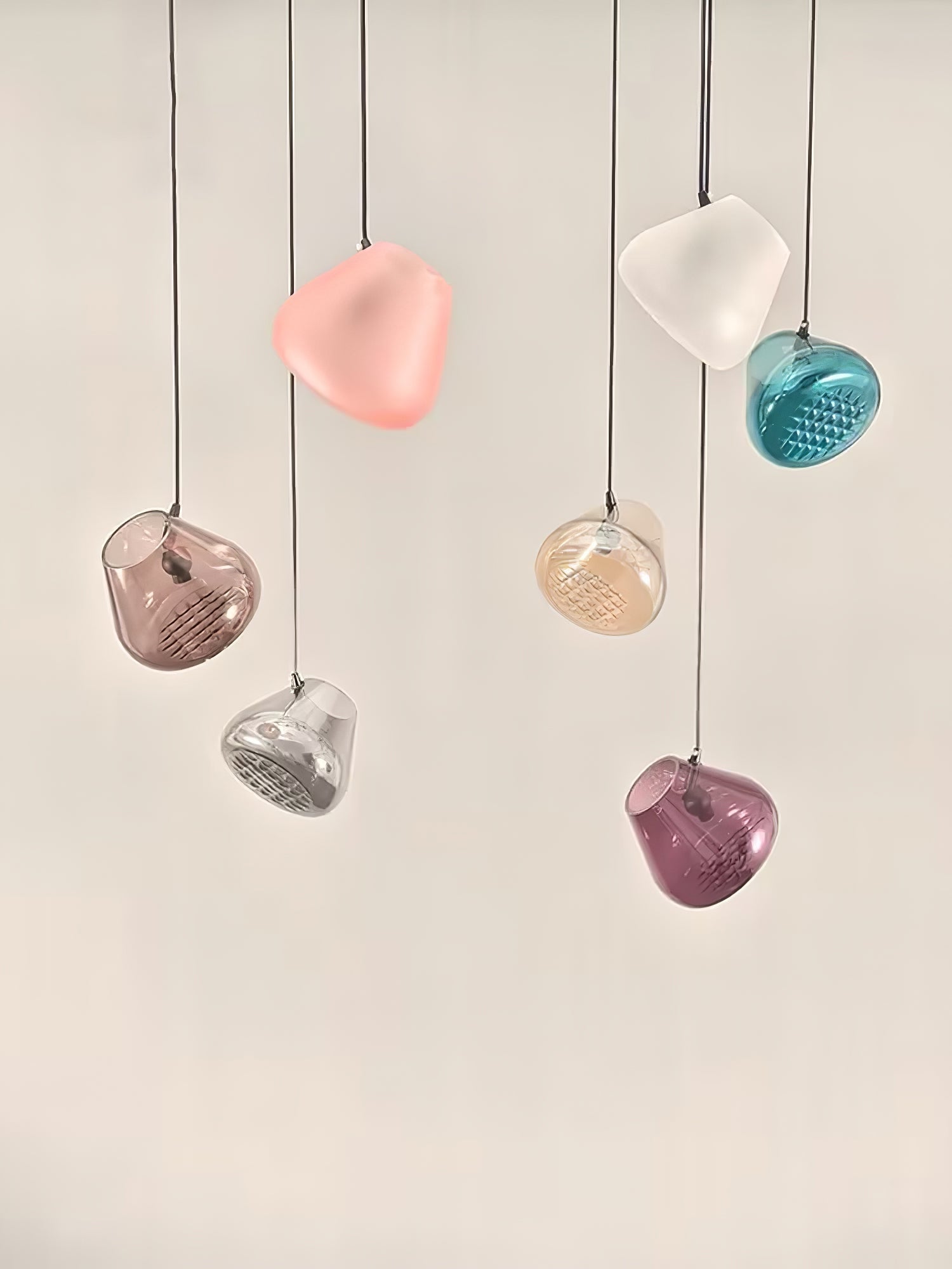 Modern Blown Glass Grid Pendant Light LED Geometric Hanging Lamp for Elegant Interior Lighting