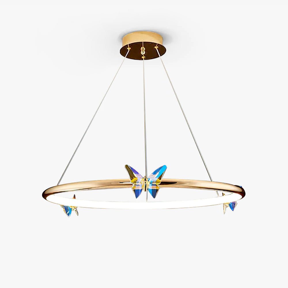 Modern Blue Crystal Butterfly LED Chandelier Luxury Gold Hanging Pendant Light
