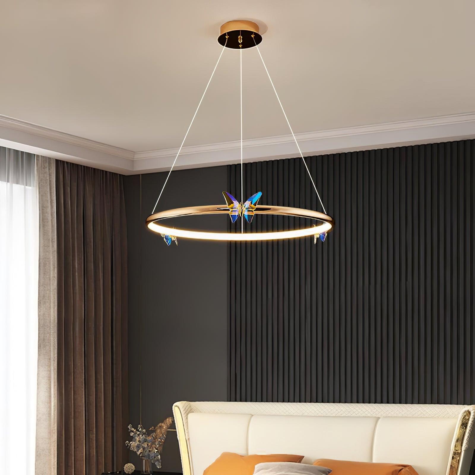 Modern Blue Crystal Butterfly LED Chandelier Luxury Gold Hanging Pendant Light