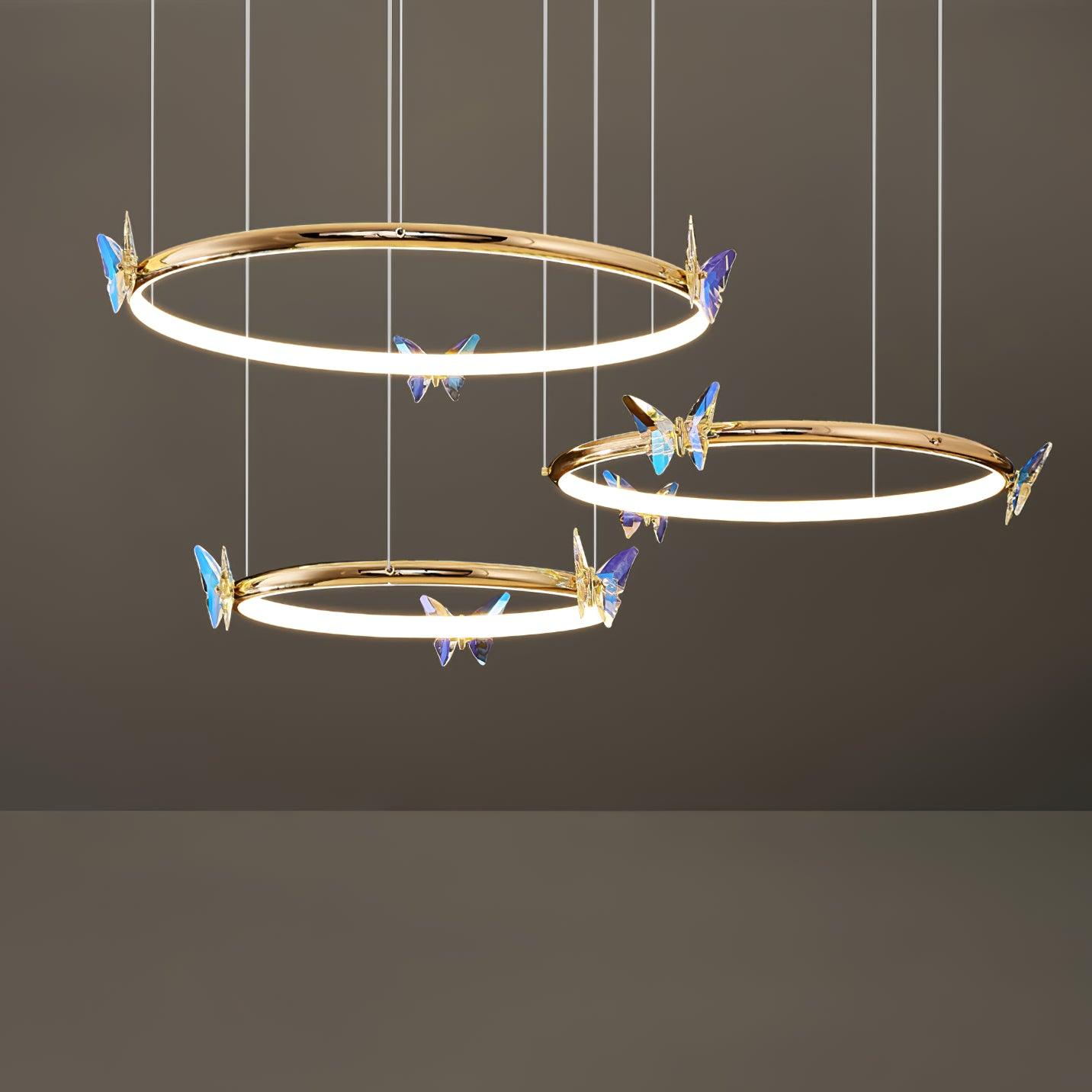 Modern Blue Crystal Butterfly LED Chandelier Luxury Gold Hanging Pendant Light
