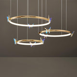 Modern Blue Crystal Butterfly LED Chandelier Luxury Gold Hanging Pendant Light