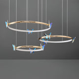 Modern Blue Crystal Butterfly LED Chandelier Luxury Gold Hanging Pendant Light
