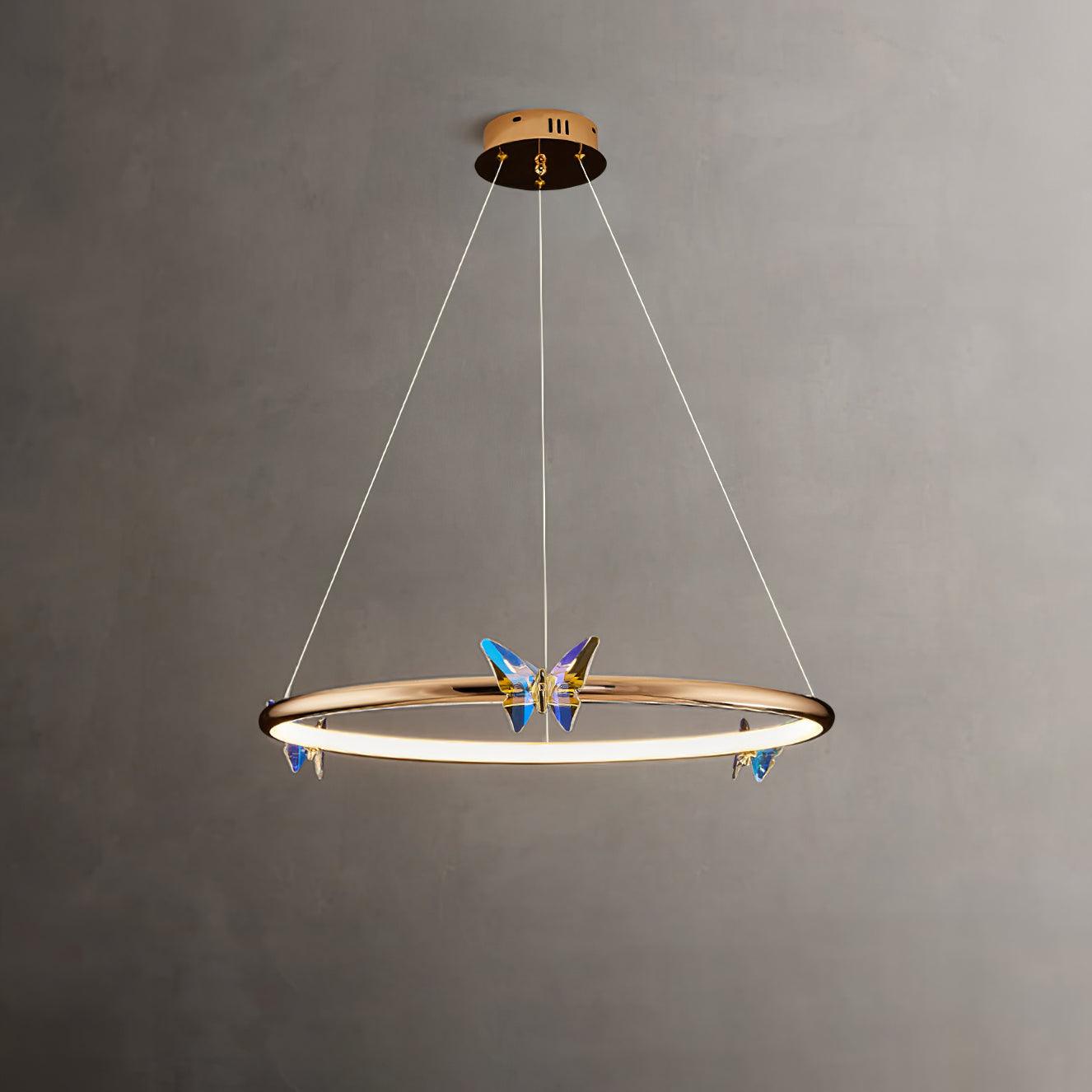 Modern Blue Crystal Butterfly LED Chandelier Luxury Gold Hanging Pendant Light