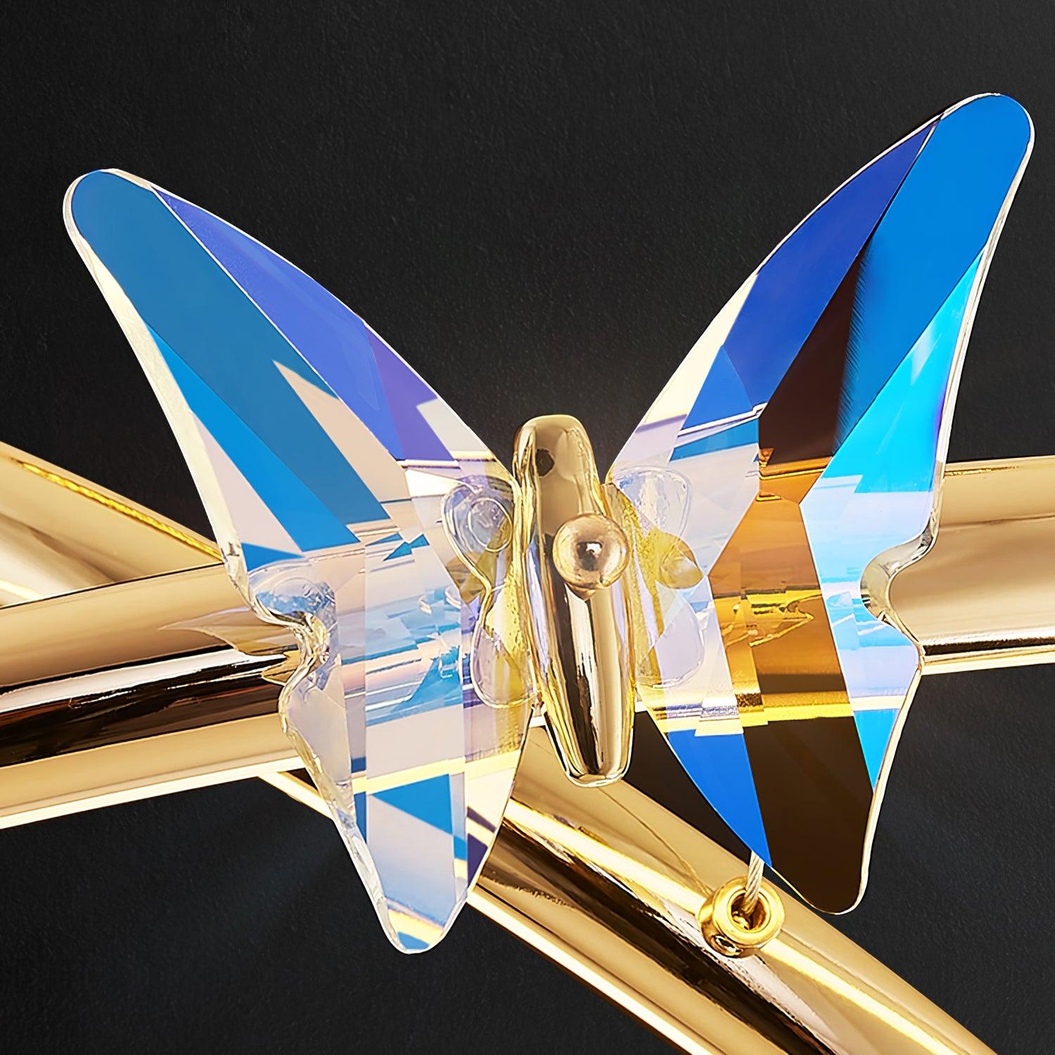 Modern Blue Crystal Butterfly LED Chandelier Luxury Gold Hanging Pendant Light