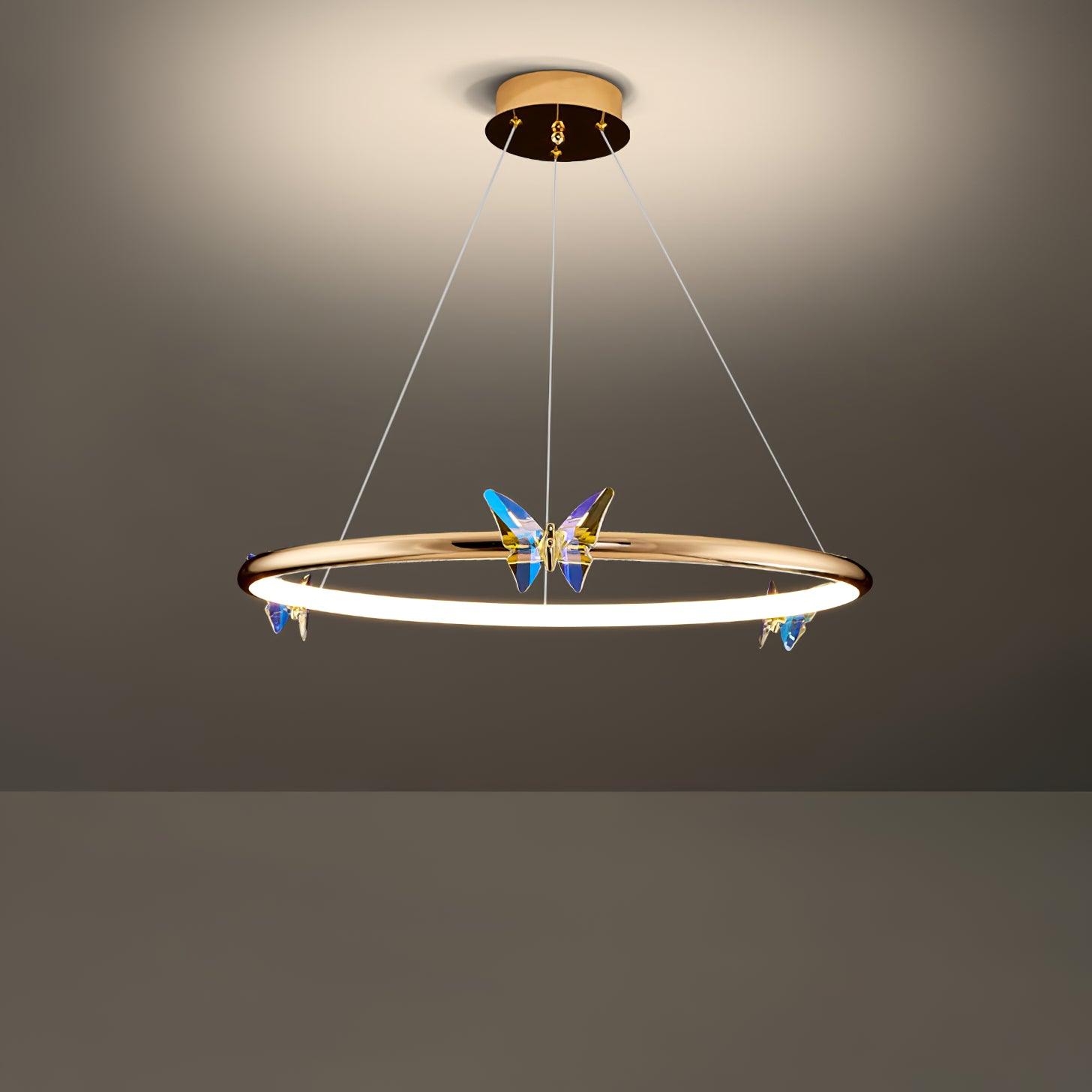 Modern Blue Crystal Butterfly LED Chandelier Luxury Gold Hanging Pendant Light