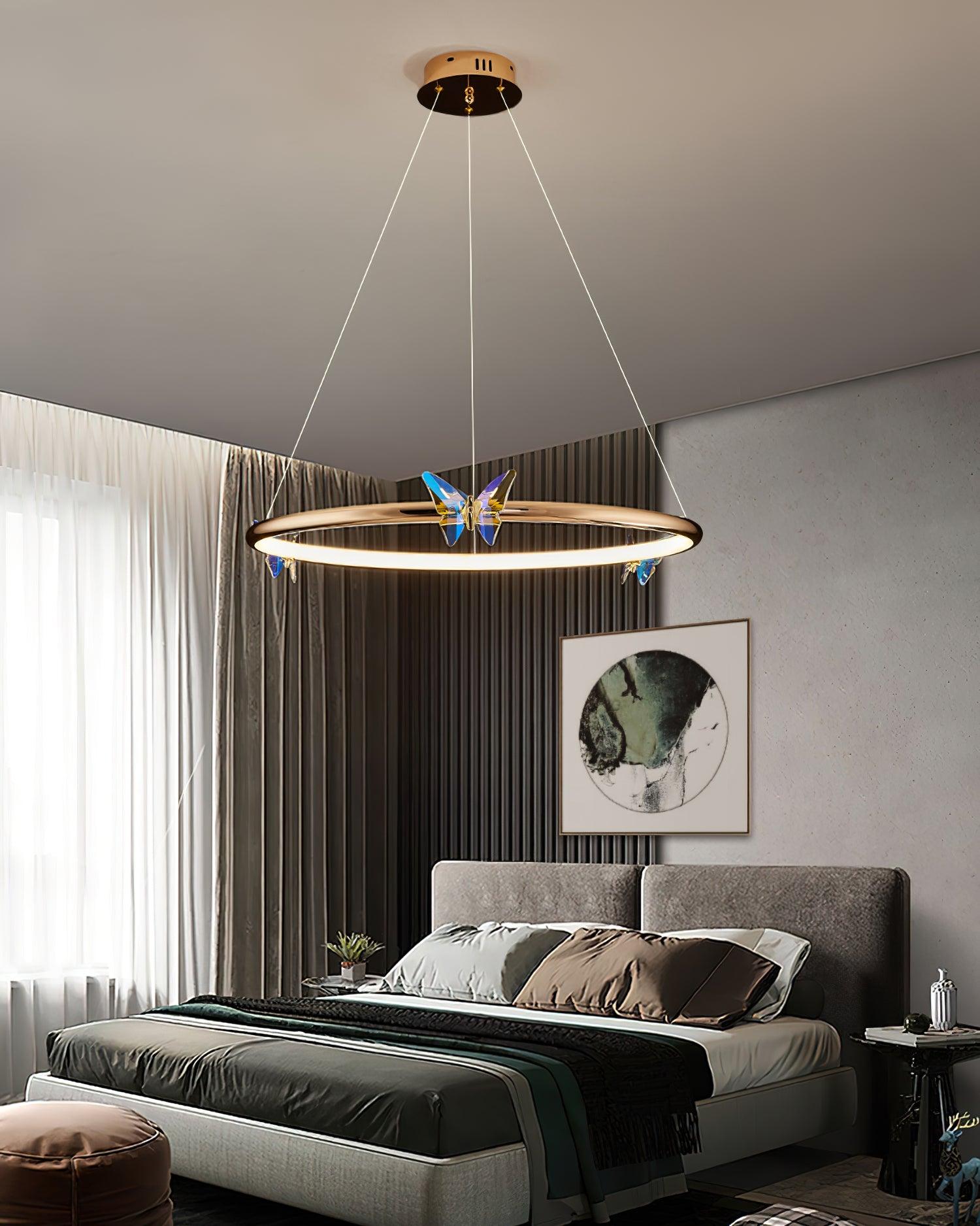 Modern Blue Crystal Butterfly LED Chandelier Luxury Gold Hanging Pendant Light
