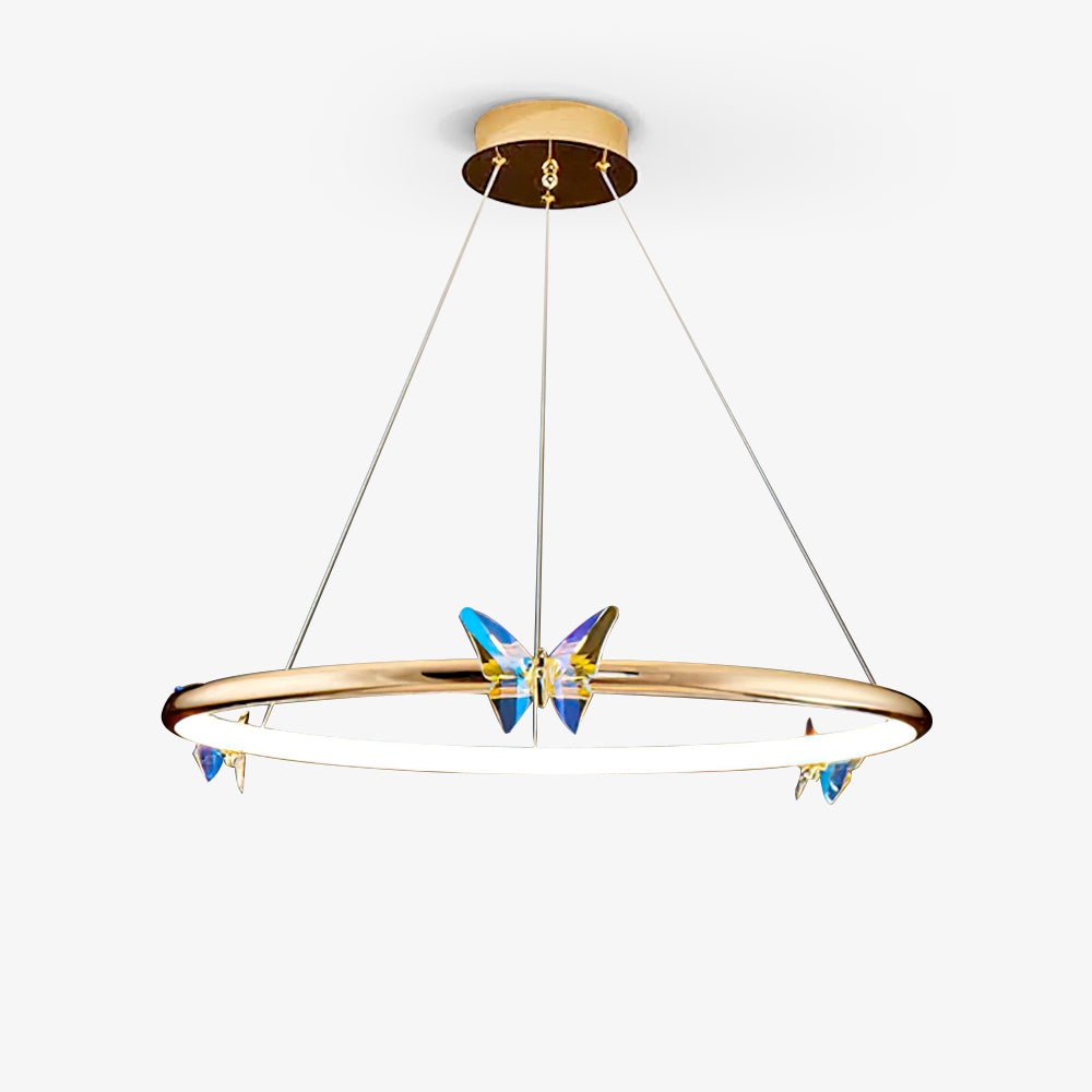 Modern Blue Crystal Butterfly LED Chandelier Luxury Gold Hanging Pendant Light