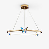 Modern Blue Crystal Butterfly LED Chandelier Luxury Gold Hanging Pendant Light
