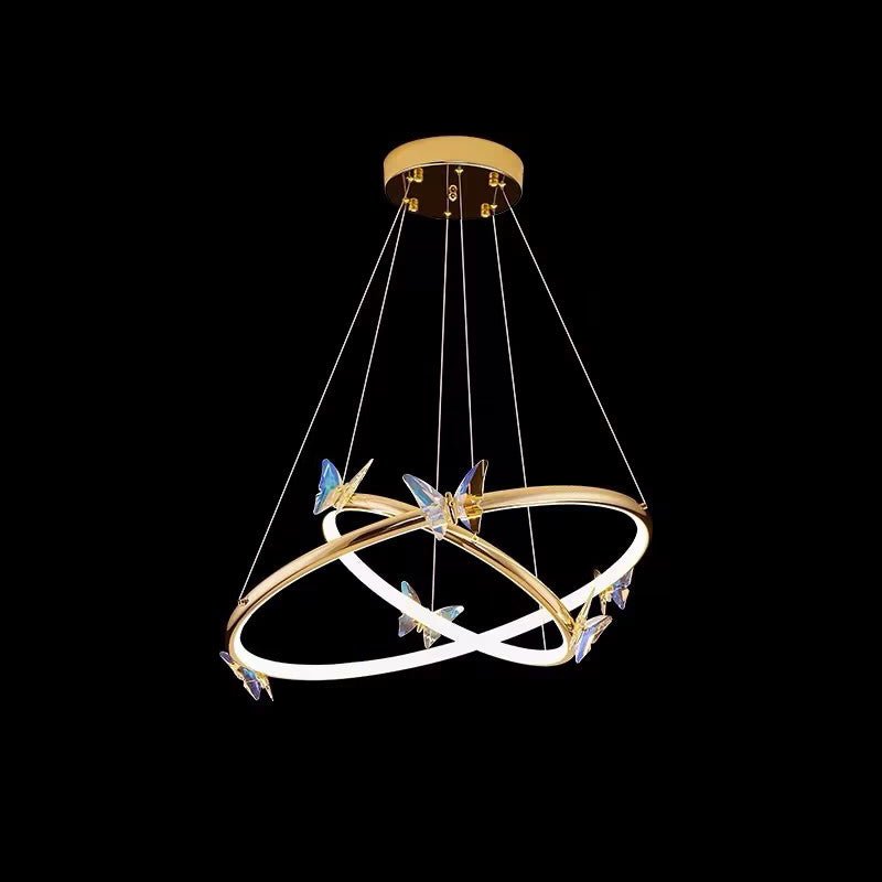 Modern Blue Crystal Butterfly LED Chandelier Luxury Gold Hanging Pendant Light