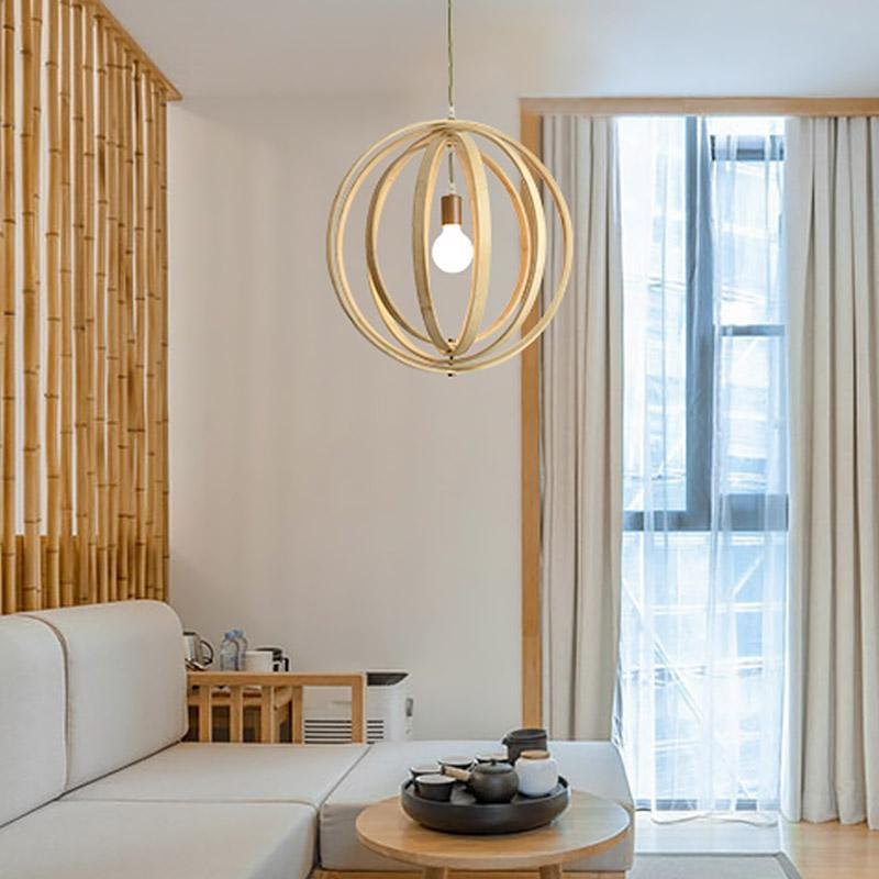 Modern Boho Bamboo Layered Pendant Light Natural Wood Hanging Ceiling Fixture