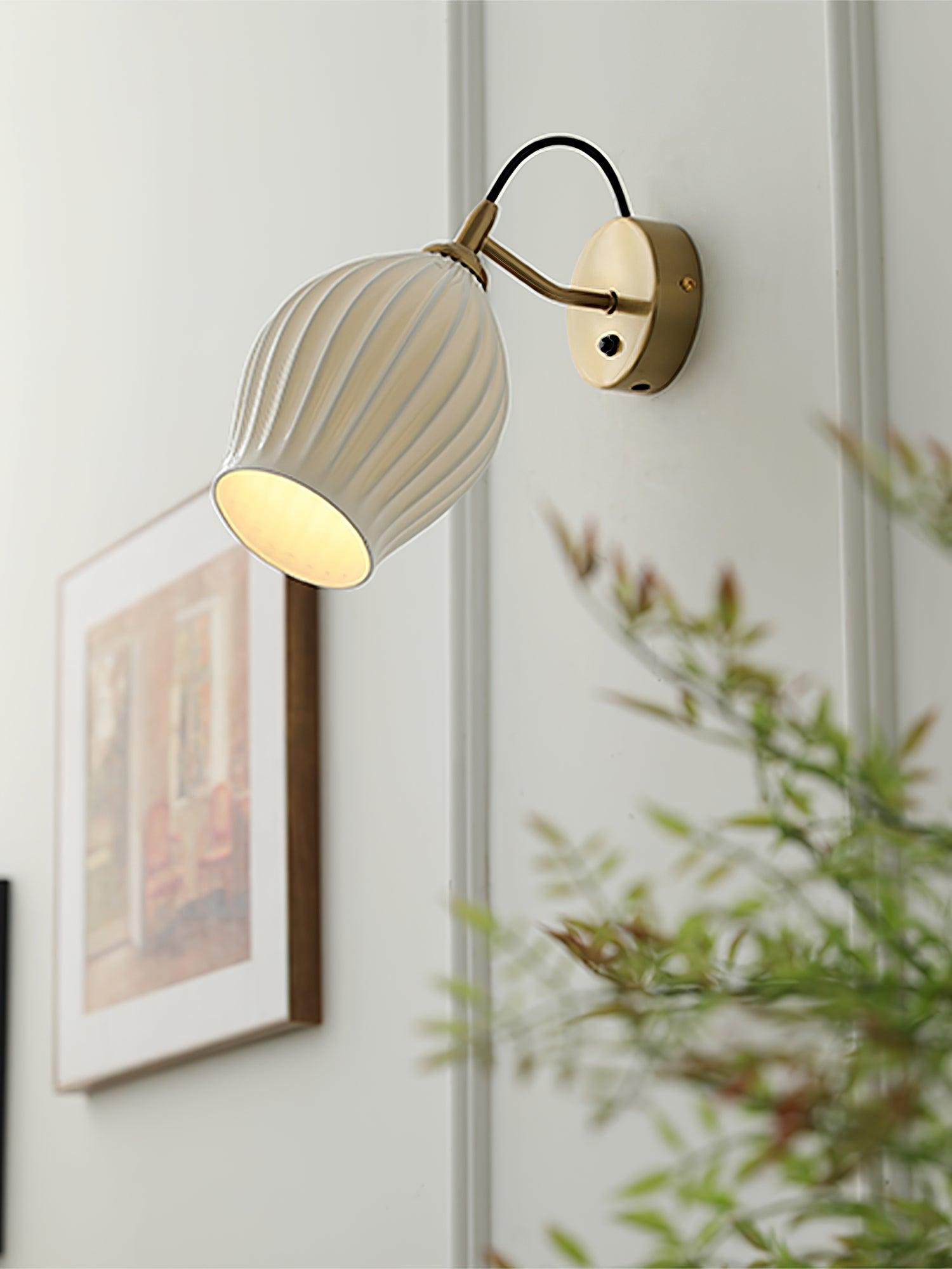 Modern Bone China Ceramic Ribbed Sconce Wall Light for Living Room Bedroom