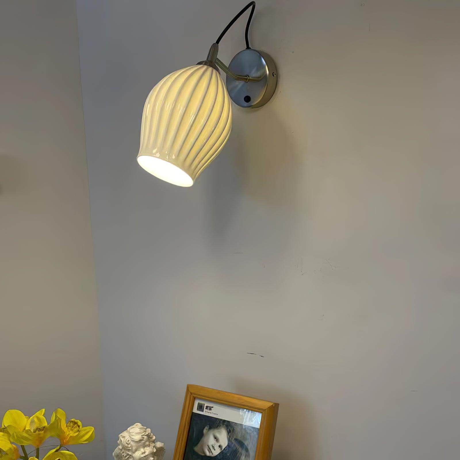 Modern Bone China Ceramic Ribbed Sconce Wall Light for Living Room Bedroom