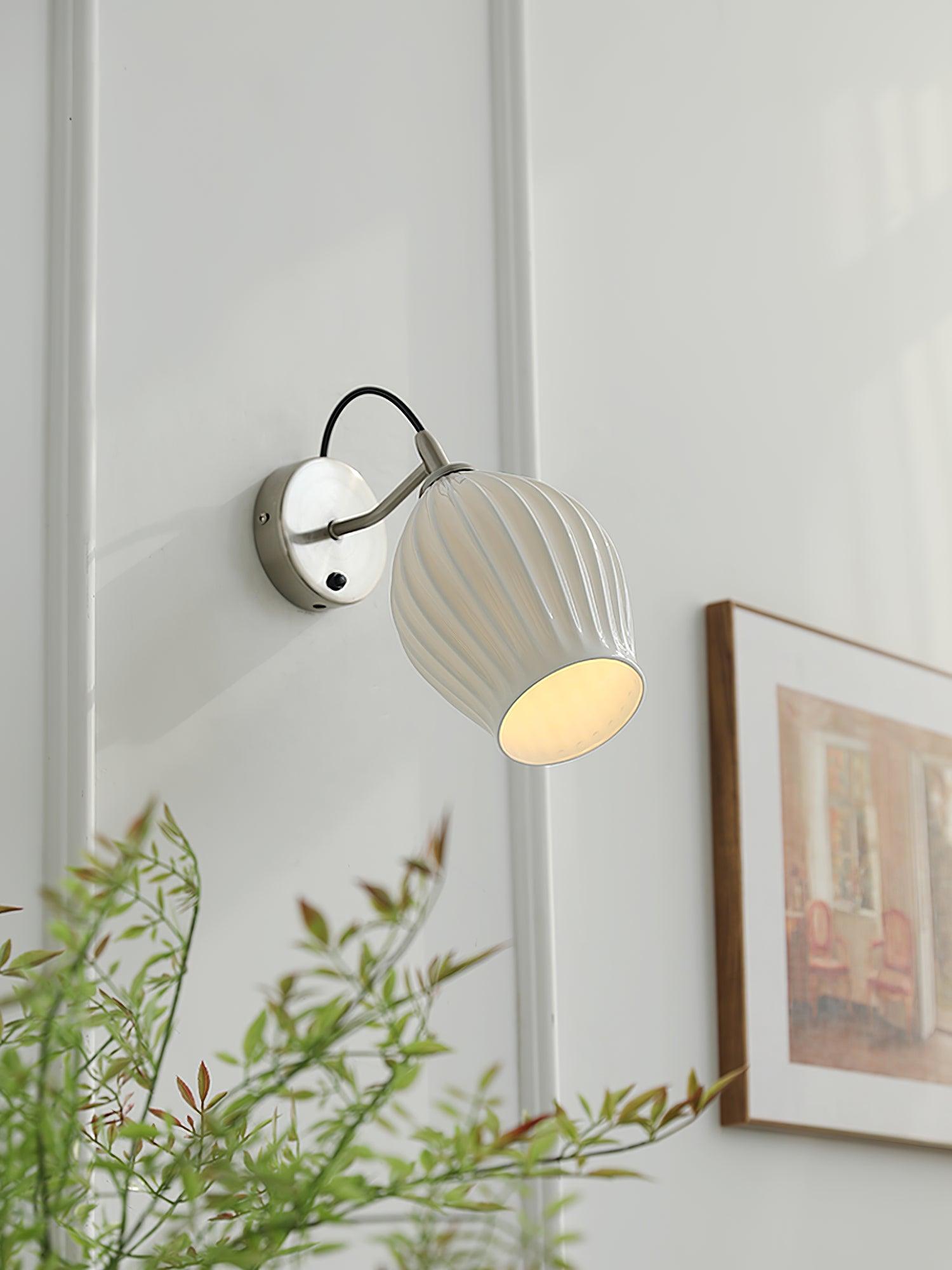 Modern Bone China Ceramic Ribbed Sconce Wall Light for Living Room Bedroom