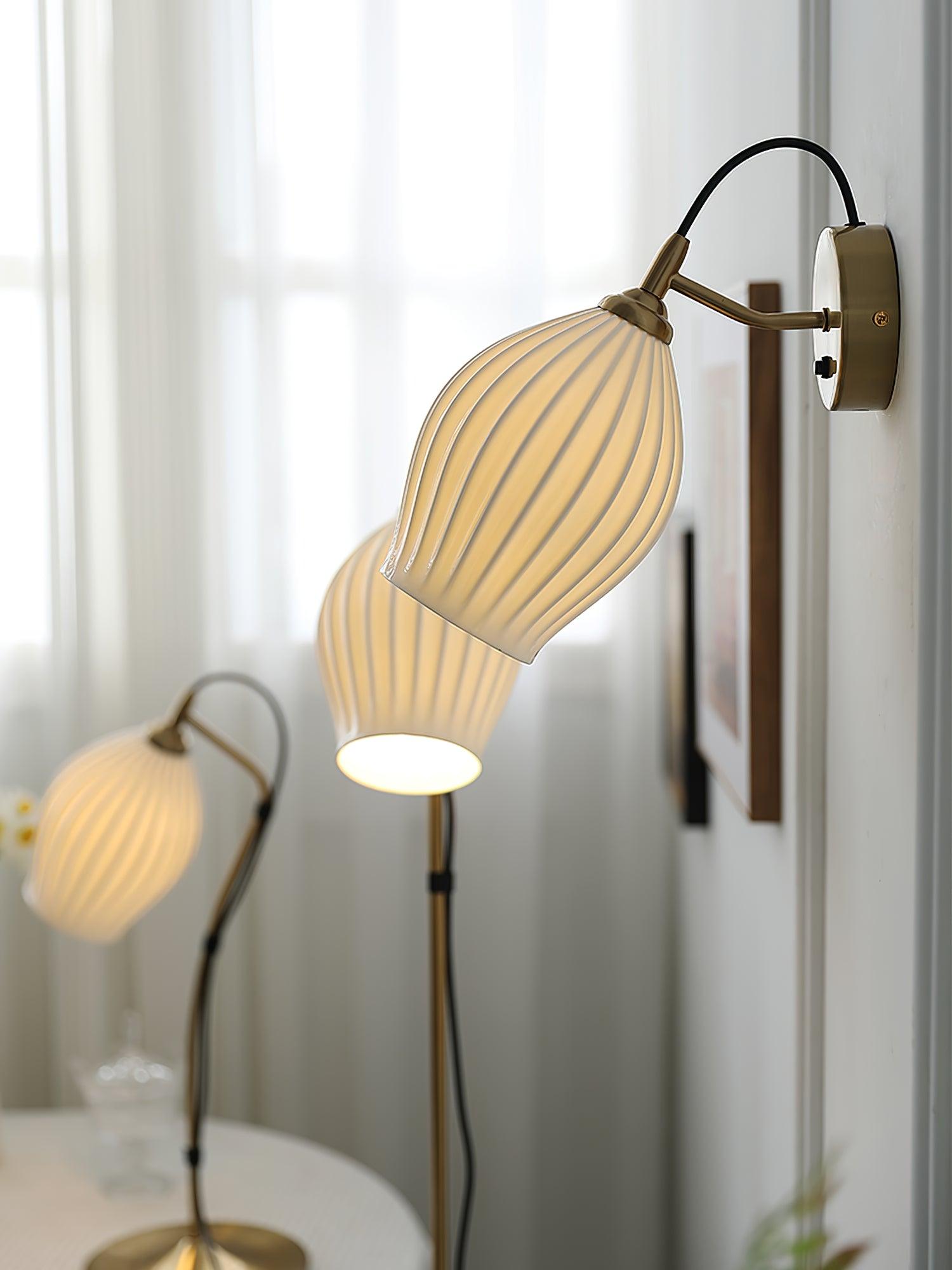 Modern Bone China Ceramic Ribbed Sconce Wall Light for Living Room Bedroom