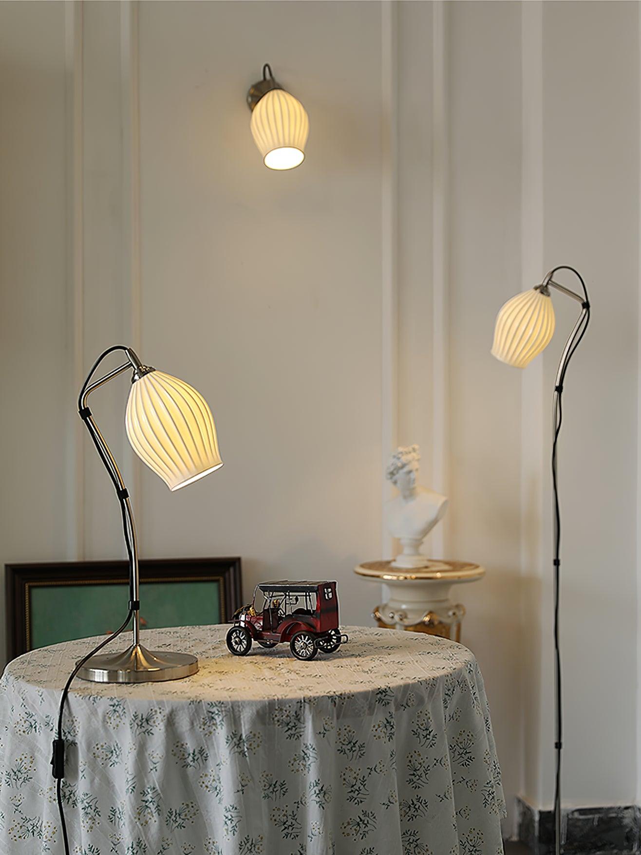 Modern Bone China Ceramic Ribbed Sconce Wall Light for Living Room Bedroom