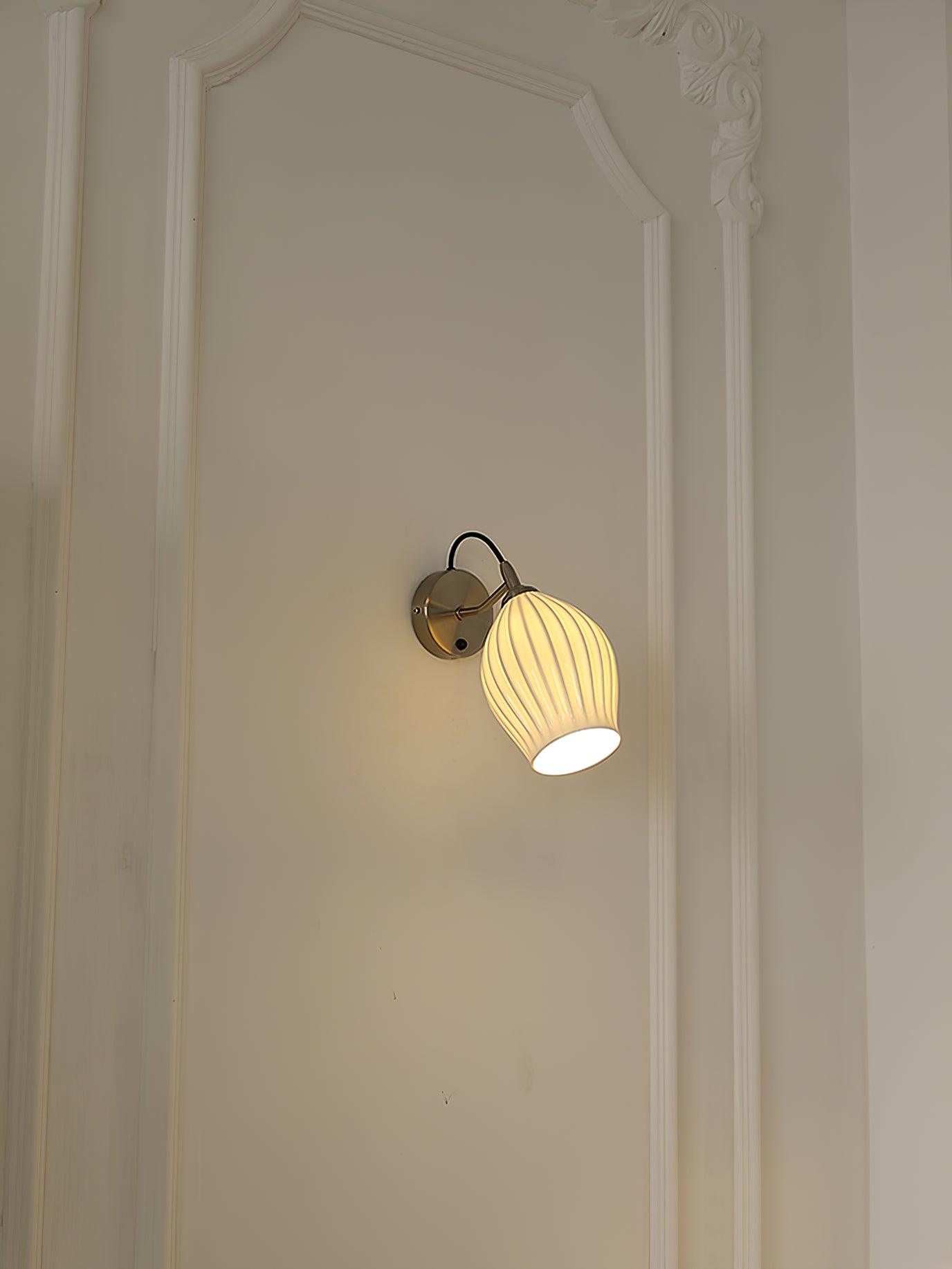 Modern Bone China Ceramic Ribbed Sconce Wall Light for Living Room Bedroom
