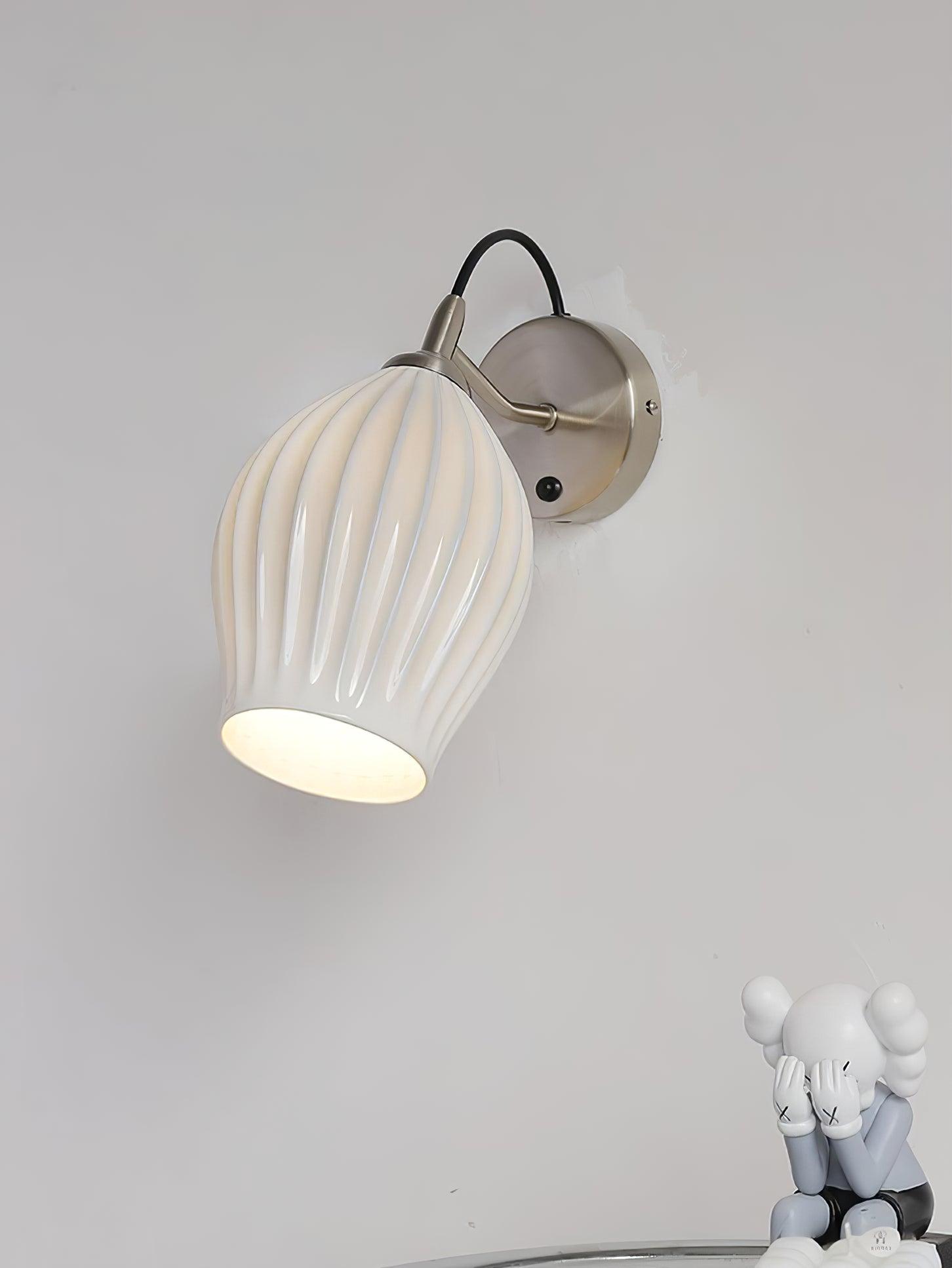 Modern Bone China Ceramic Ribbed Sconce Wall Light for Living Room Bedroom