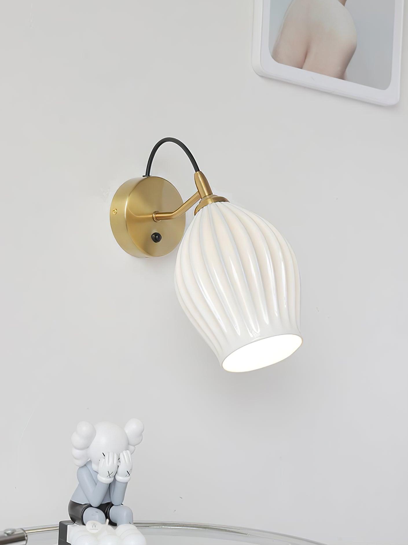 Modern Bone China Ceramic Ribbed Sconce Wall Light for Living Room Bedroom