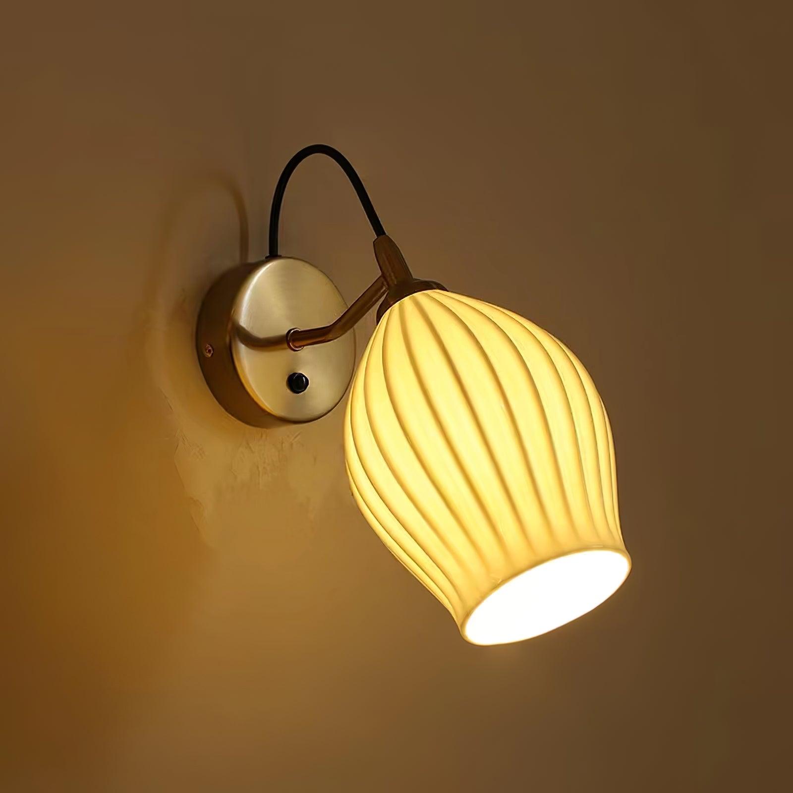 Modern Bone China Ceramic Ribbed Sconce Wall Light for Living Room Bedroom