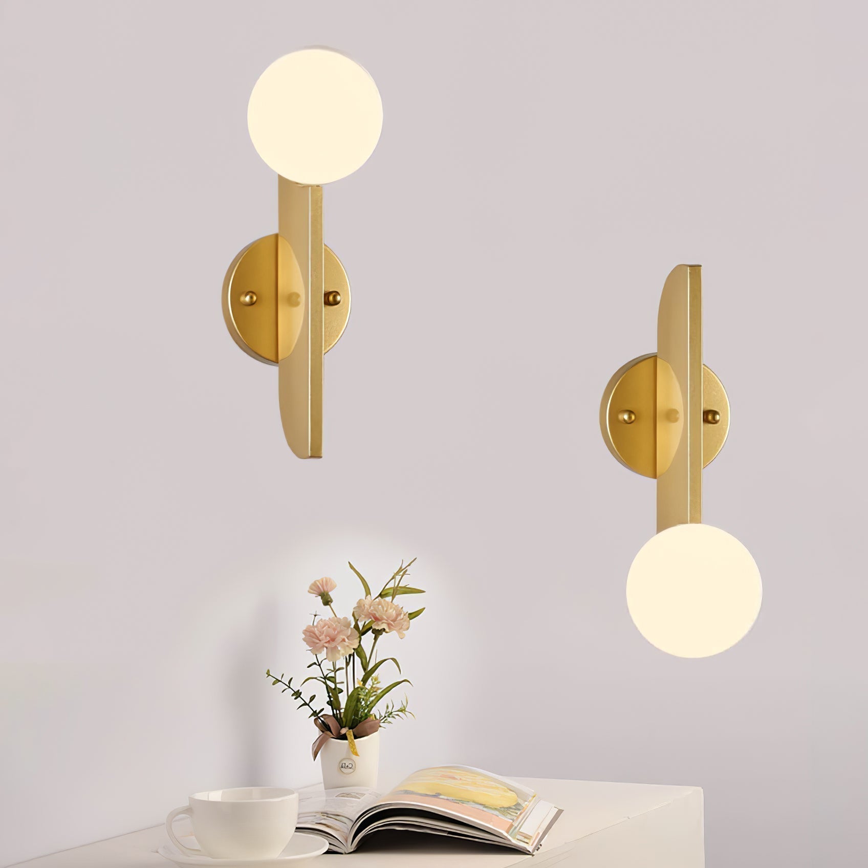 Modern Bower Sculptural Wall Sconce Brass with Polished White Glass Globe LED Vanity Light