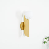 Modern Bower Sculptural Wall Sconce Brass with Polished White Glass Globe LED Vanity Light