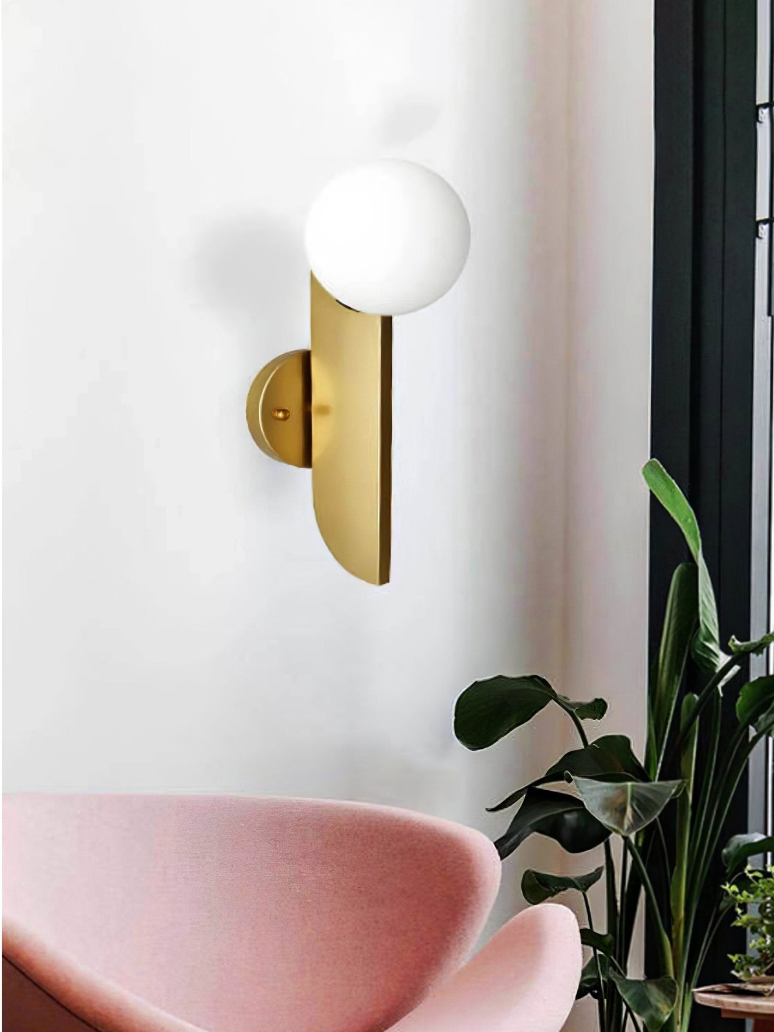Modern Bower Sculptural Wall Sconce Brass with Polished White Glass Globe LED Vanity Light