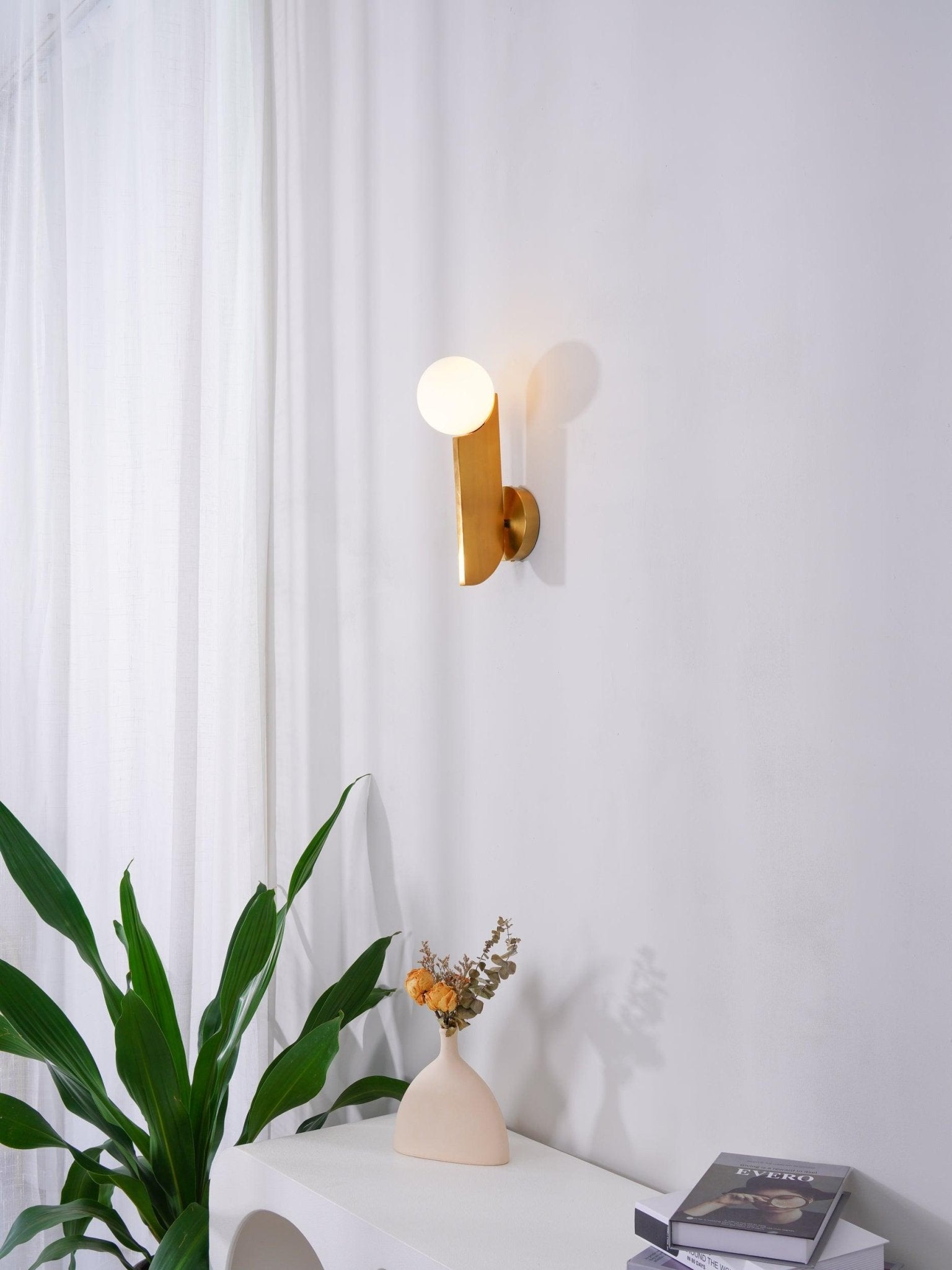 Modern Bower Sculptural Wall Sconce Brass with Polished White Glass Globe LED Vanity Light
