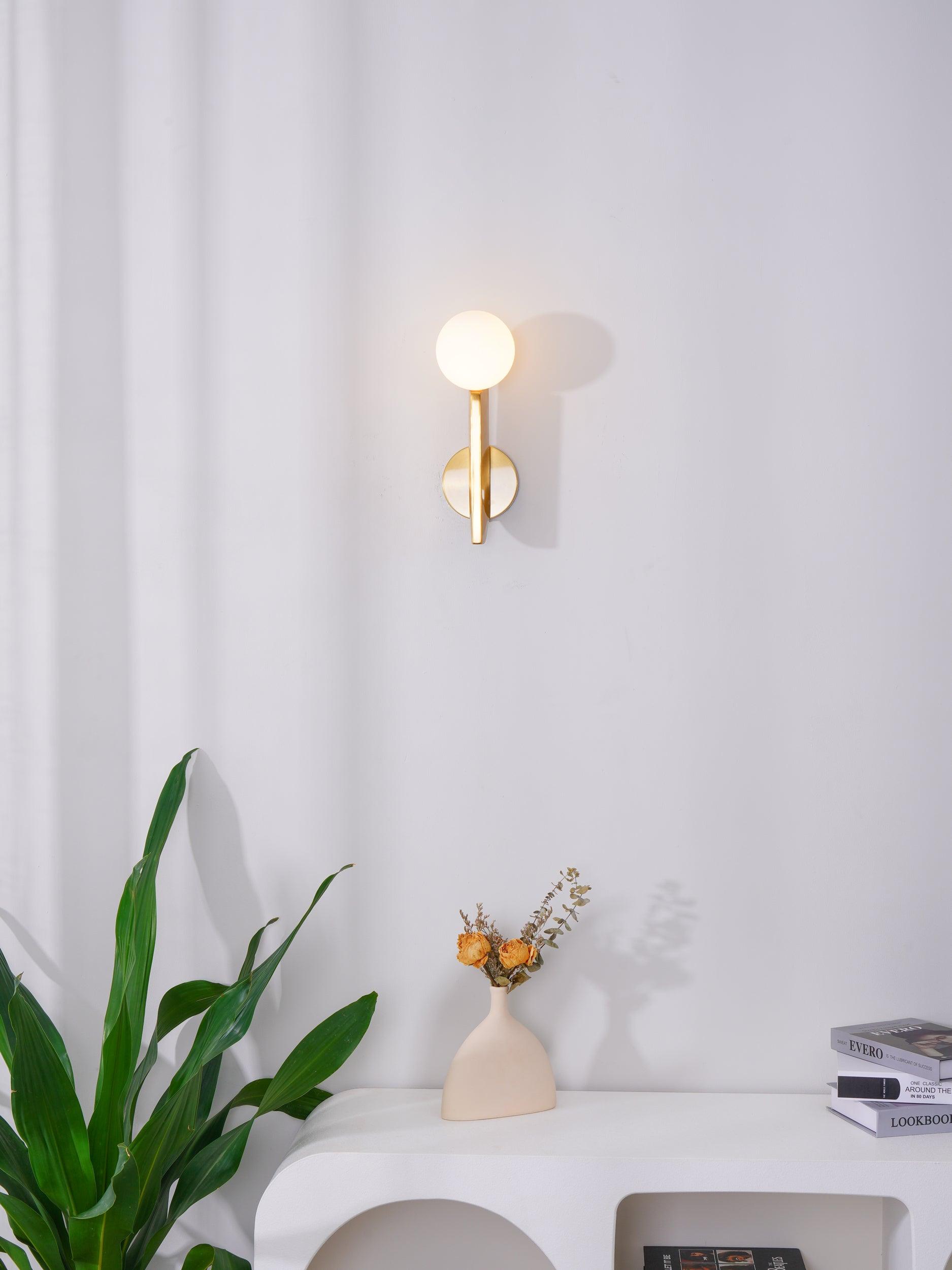 Modern Bower Sculptural Wall Sconce Brass with Polished White Glass Globe LED Vanity Light
