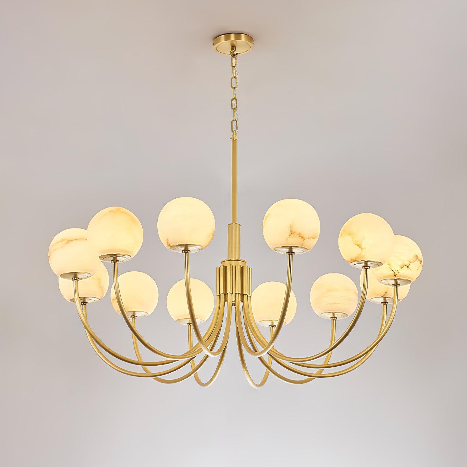 Modern Brass and Alabaster Globe Candelabrum Chandelier for Luxury Interiors