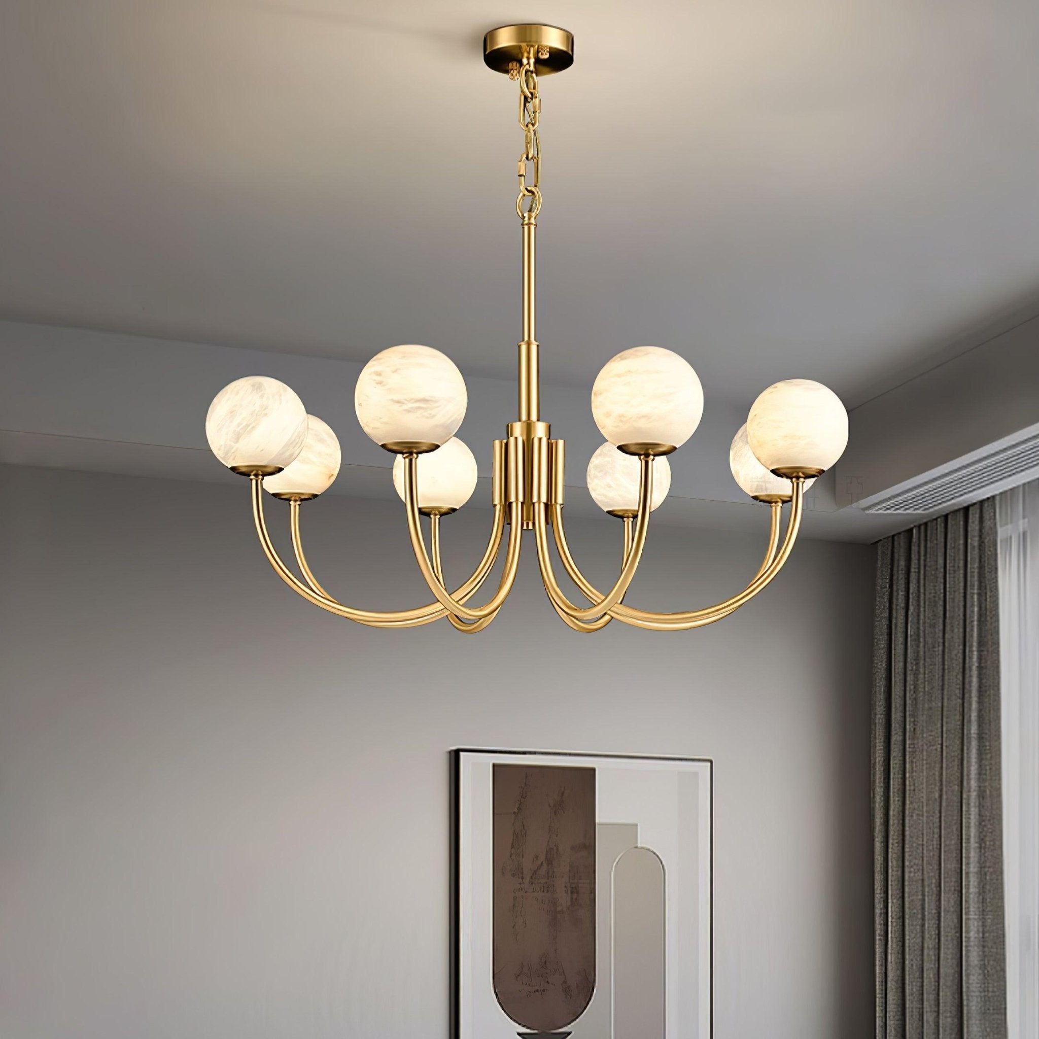 Modern Brass and Alabaster Globe Candelabrum Chandelier for Luxury Interiors