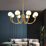 Modern Brass and Alabaster Globe Candelabrum Chandelier for Luxury Interiors