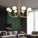 Modern Brass and Alabaster Globe Candelabrum Chandelier for Luxury Interiors