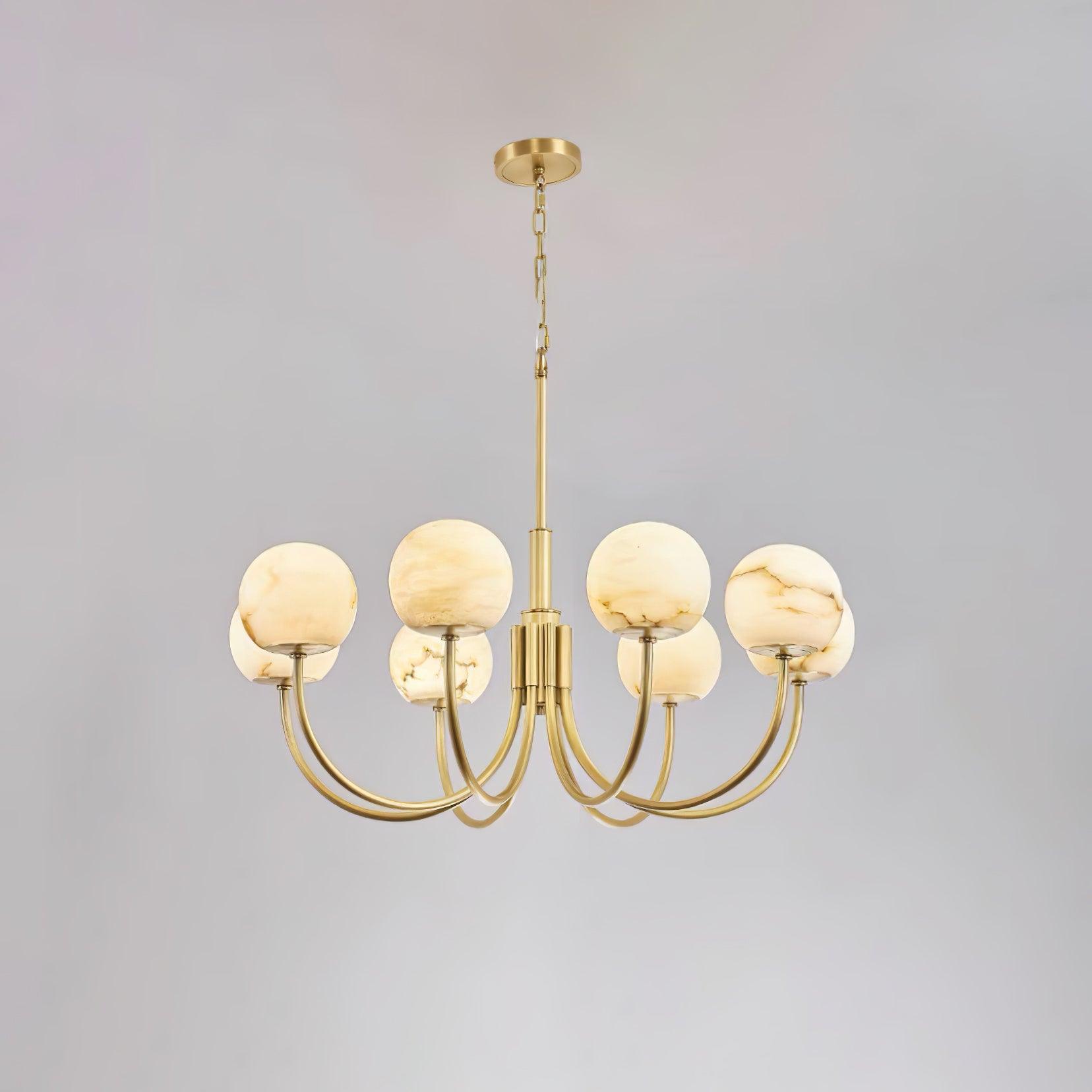 Modern Brass and Alabaster Globe Candelabrum Chandelier for Luxury Interiors