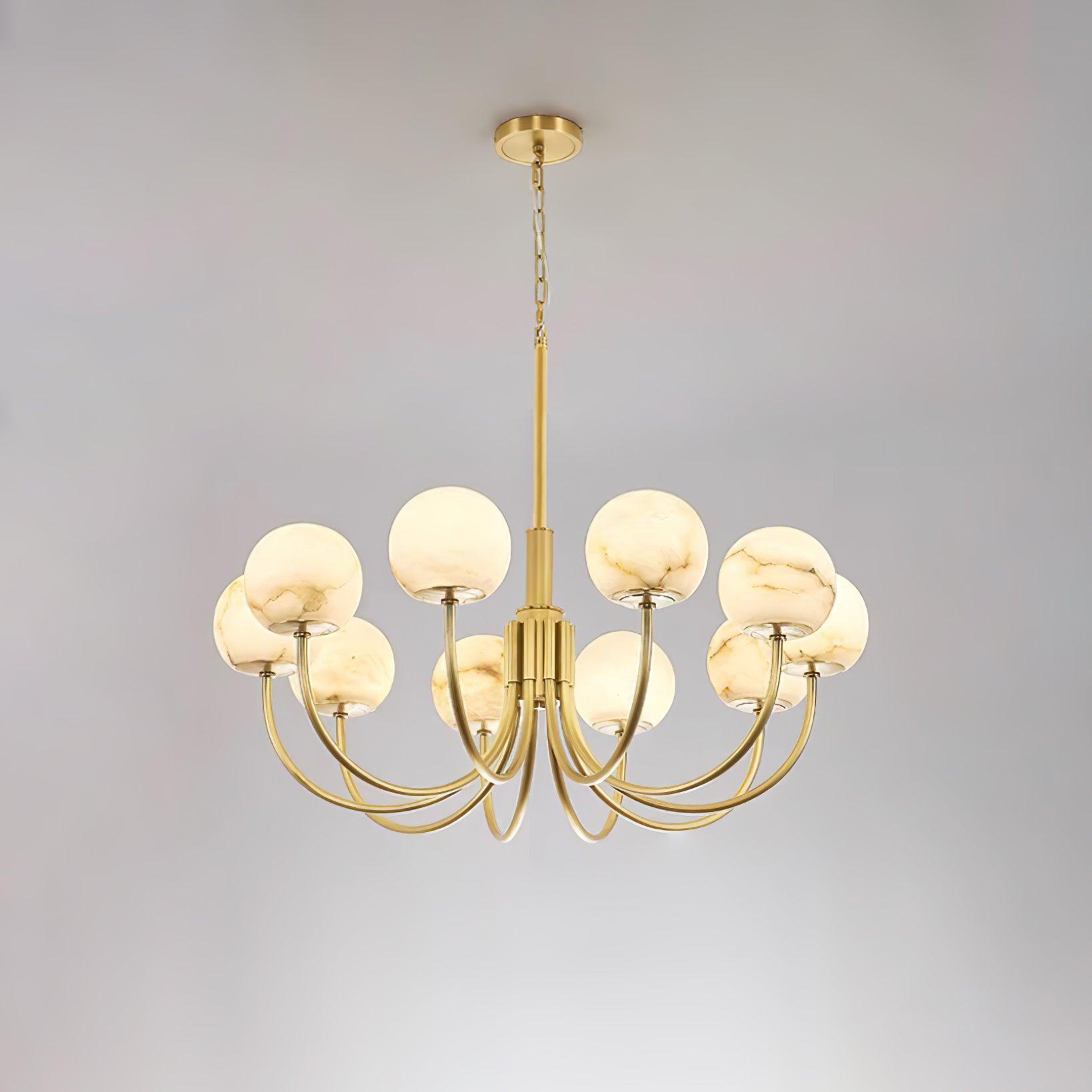 Modern Brass and Alabaster Globe Candelabrum Chandelier for Luxury Interiors