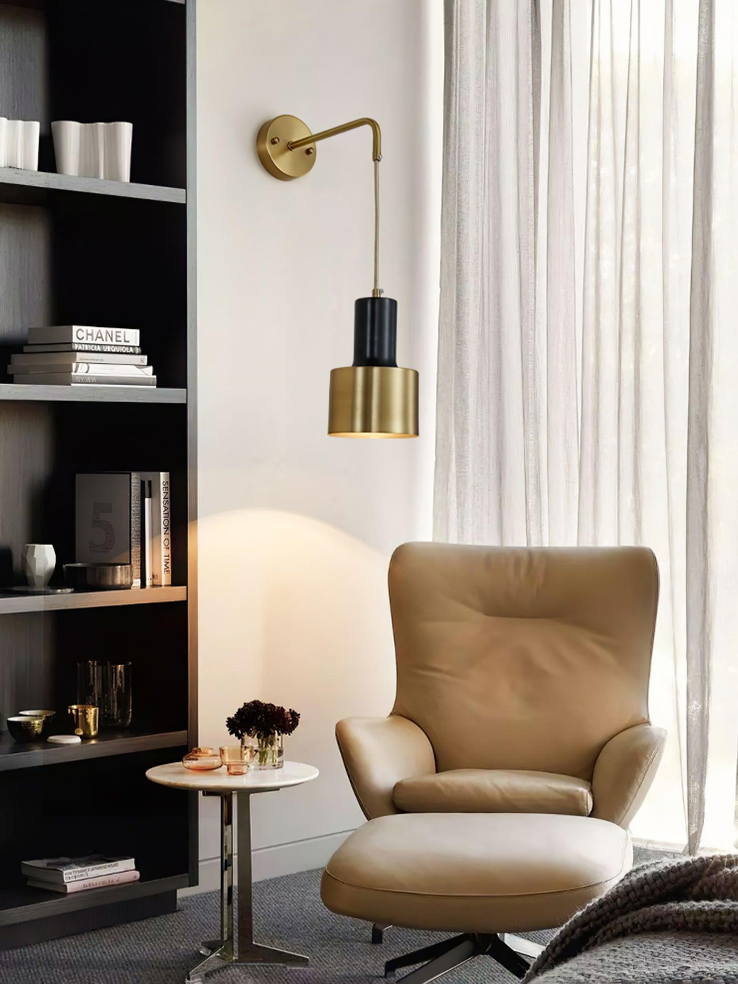 Modern Brass and Black Pino Wall Sconce Minimalist Indoor Single Light Fixture