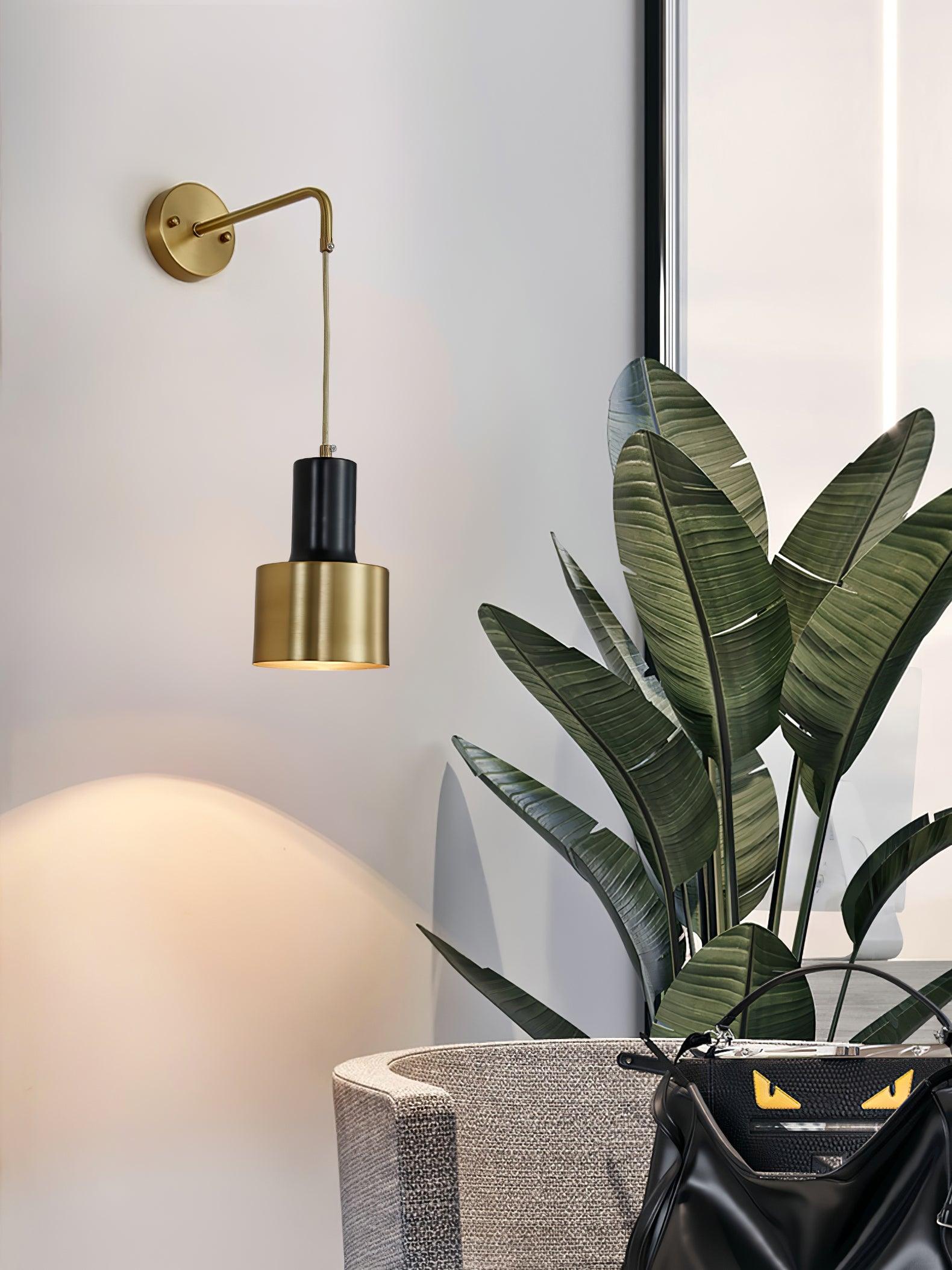 Modern Brass and Black Pino Wall Sconce Minimalist Indoor Single Light Fixture