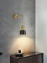 Modern Brass and Black Pino Wall Sconce Minimalist Indoor Single Light Fixture