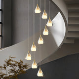Modern Brass and Crystal Staircase Chandelier with Three Step Dimming for Villa and High Ceiling Foyer