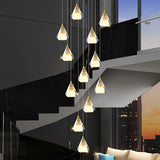Modern Brass and Crystal Staircase Chandelier with Three Step Dimming for Villa and High Ceiling Foyer