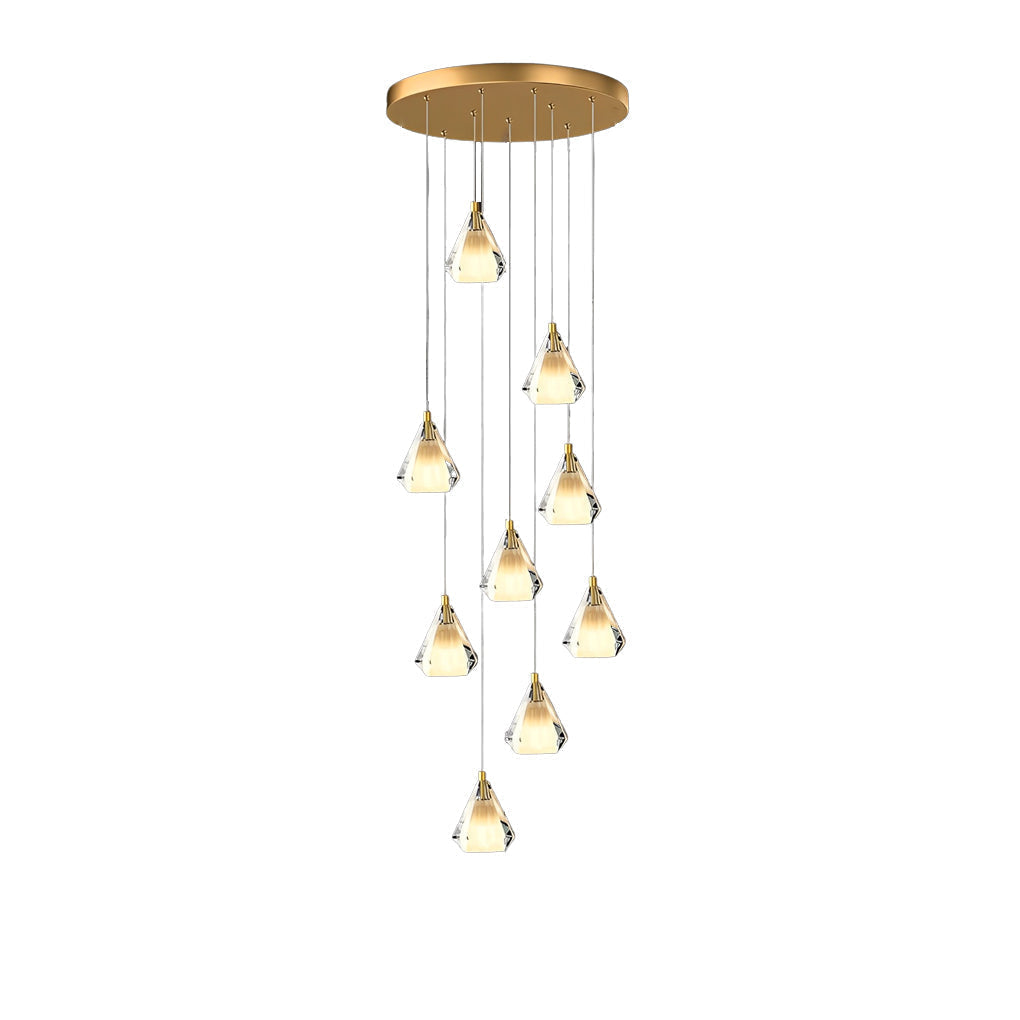 Modern Brass and Crystal Staircase Chandelier with Three Step Dimming for Villa and High Ceiling Foyer