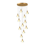 Modern Brass and Crystal Staircase Chandelier with Three Step Dimming for Villa and High Ceiling Foyer