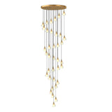 Modern Brass and Crystal Staircase Chandelier with Three Step Dimming for Villa and High Ceiling Foyer