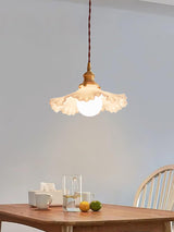Modern Brass and Glass Flower Pendant Lamp Small White Floral Hanging Ceiling Light