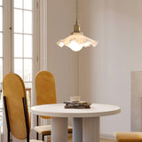 Modern Brass and Glass Flower Pendant Lamp Small White Floral Hanging Ceiling Light