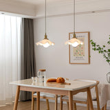 Modern Brass and Glass Flower Pendant Lamp Small White Floral Hanging Ceiling Light
