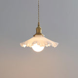 Modern Brass and Glass Flower Pendant Lamp Small White Floral Hanging Ceiling Light