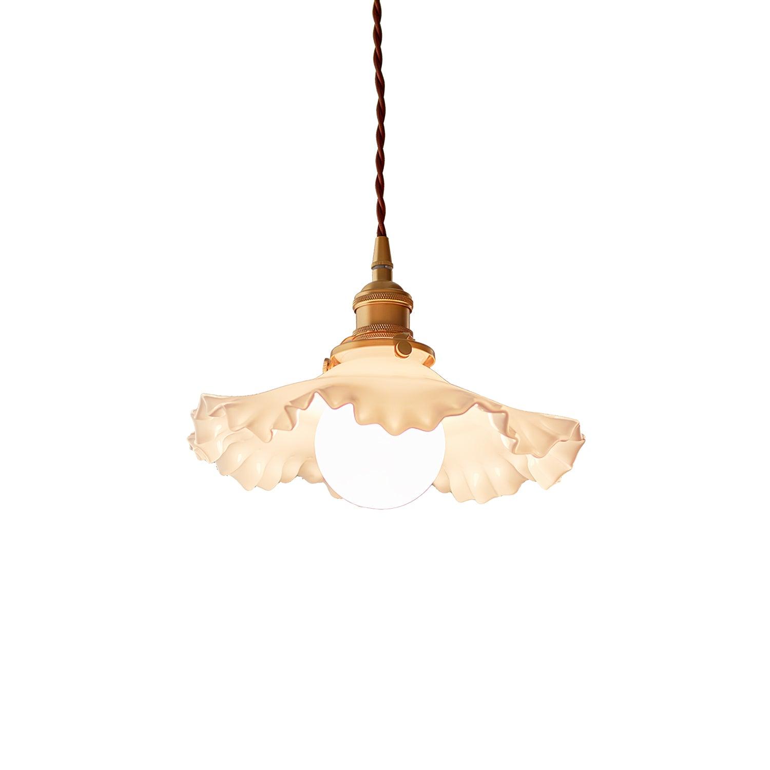 Modern Brass and Glass Flower Pendant Lamp Small White Floral Hanging Ceiling Light