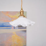 Modern Brass and Glass Flower Pendant Lamp Small White Floral Hanging Ceiling Light